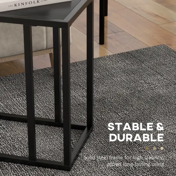 HOMCOM C Shape Bedside Table with Metal Frame Wood-Effect Top Sofa Narrow Snack End Table for Living Room in Black