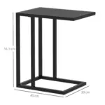 HOMCOM C Shape Bedside Table with Metal Frame Wood-Effect Top Sofa Narrow Snack End Table for Living Room in Black