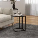 HOMCOM C Shape Bedside Table with Metal Frame Wood-Effect Top Sofa Narrow Snack End Table for Living Room in Black