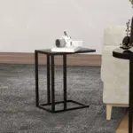 HOMCOM C Shape Bedside Table with Metal Frame Wood-Effect Top Sofa Narrow Snack End Table for Living Room in Black