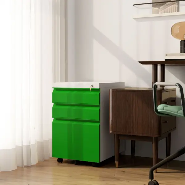 Green Metal Filing Cabinet with 3 Drawers, Anti-tilt Design for Letter, A4, Legal Size by Vinsetto