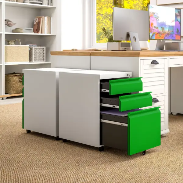 Green Metal Filing Cabinet with 3 Drawers, Anti-tilt Design for Letter, A4, Legal Size by Vinsetto