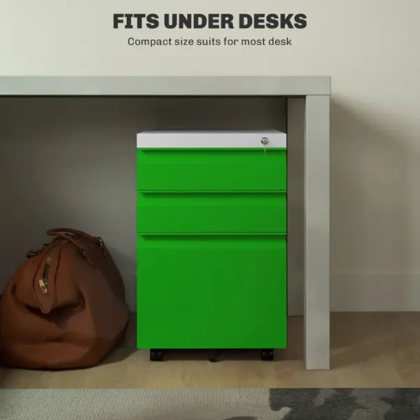 Green Metal Filing Cabinet with 3 Drawers, Anti-tilt Design for Letter, A4, Legal Size by Vinsetto