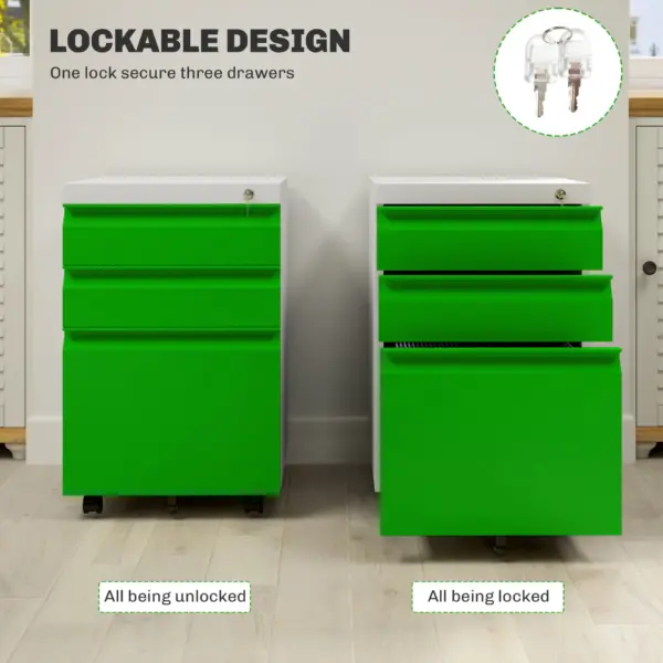 Green Metal Filing Cabinet with 3 Drawers, Anti-tilt Design for Letter, A4, Legal Size by Vinsetto