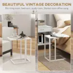 C Shape Bedside Table w/Metal Frame Wood-Effect Top Sofa Narrow Snack End Table for Living Room in White by HOMCOM
