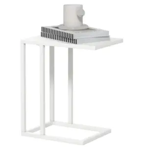 C Shape Bedside Table w/Metal Frame Wood-Effect Top Sofa Narrow Snack End Table for Living Room in White by HOMCOM