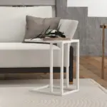 C Shape Bedside Table w/Metal Frame Wood-Effect Top Sofa Narrow Snack End Table for Living Room in White by HOMCOM