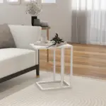 C Shape Bedside Table w/Metal Frame Wood-Effect Top Sofa Narrow Snack End Table for Living Room in White by HOMCOM