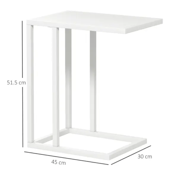 C Shape Bedside Table w/Metal Frame Wood-Effect Top Sofa Narrow Snack End Table for Living Room in White by HOMCOM