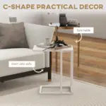 C Shape Bedside Table w/Metal Frame Wood-Effect Top Sofa Narrow Snack End Table for Living Room in White by HOMCOM