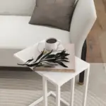 C Shape Bedside Table w/Metal Frame Wood-Effect Top Sofa Narrow Snack End Table for Living Room in White by HOMCOM