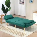 Green 2/3 Seater Sofa Bed, Convertible Bed Settee, Fabric Sofa Couch with 2 Cushions for Living Room, Guest Room by HOMCOM
