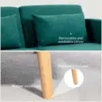 Green 2/3 Seater Sofa Bed, Convertible Bed Settee, Fabric Sofa Couch with 2 Cushions for Living Room, Guest Room by HOMCOM