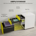 Vinsetto 3 Drawer Filing Cabinet, Mobile Metal File Cabinet with Anti-tilt Design for Letter, A4, Legal Size, Yellow