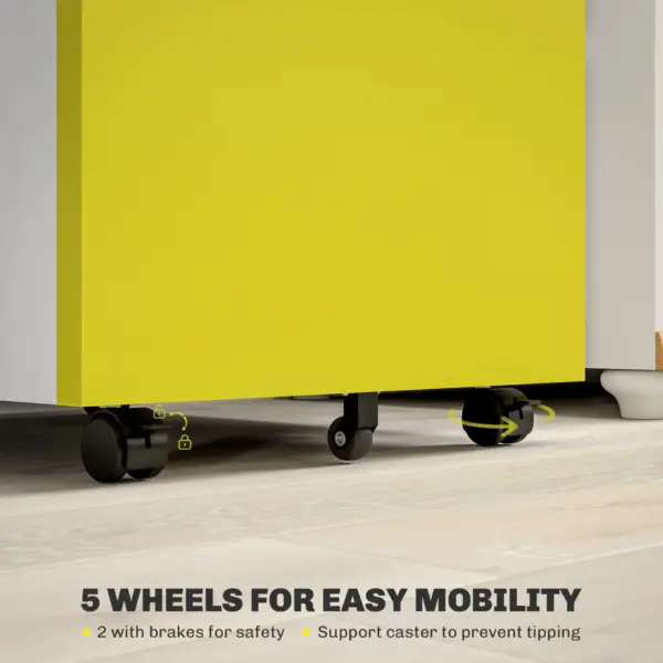 Vinsetto 3 Drawer Filing Cabinet, Mobile Metal File Cabinet with Anti-tilt Design for Letter, A4, Legal Size, Yellow