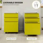 Vinsetto 3 Drawer Filing Cabinet, Mobile Metal File Cabinet with Anti-tilt Design for Letter, A4, Legal Size, Yellow