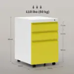 Vinsetto 3 Drawer Filing Cabinet, Mobile Metal File Cabinet with Anti-tilt Design for Letter, A4, Legal Size, Yellow