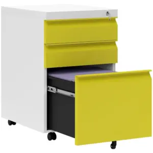 Vinsetto 3 Drawer Filing Cabinet, Mobile Metal File Cabinet with Anti-tilt Design for Letter, A4, Legal Size, Yellow