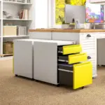 Vinsetto 3 Drawer Filing Cabinet, Mobile Metal File Cabinet with Anti-tilt Design for Letter, A4, Legal Size, Yellow