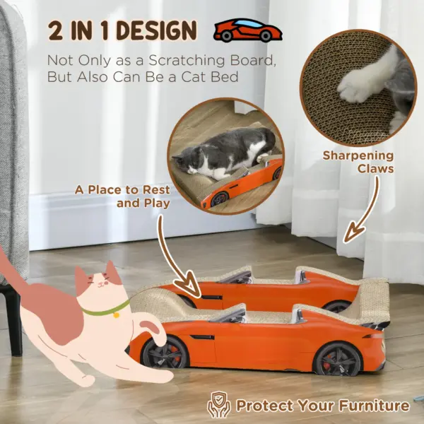 2 in 1 Cat Scratching Board with Catnip, Car-shaped by PawHut