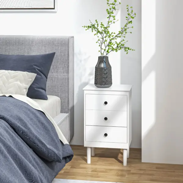 HOMCOM Set of 2 Modern Bedside Tables, Sofa Side Table with 3 Drawers, Nightstand for Bedroom, 40x30x64cm in White
