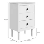 HOMCOM Set of 2 Modern Bedside Tables, Sofa Side Table with 3 Drawers, Nightstand for Bedroom, 40x30x64cm in White