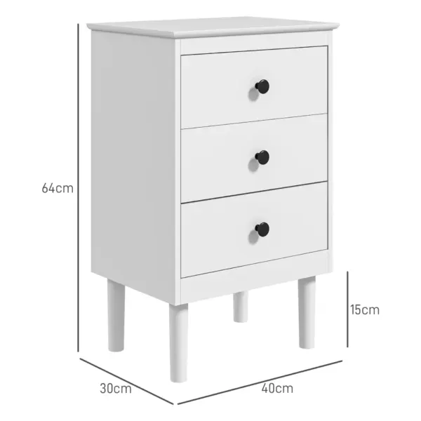HOMCOM Set of 2 Modern Bedside Tables, Sofa Side Table with 3 Drawers, Nightstand for Bedroom, 40x30x64cm in White