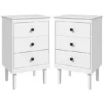 HOMCOM Set of 2 Modern Bedside Tables, Sofa Side Table with 3 Drawers, Nightstand for Bedroom, 40x30x64cm in White