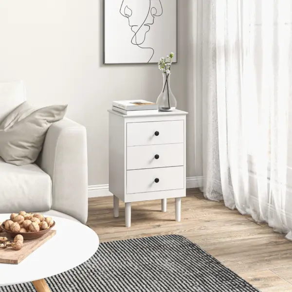HOMCOM Set of 2 Modern Bedside Tables, Sofa Side Table with 3 Drawers, Nightstand for Bedroom, 40x30x64cm in White
