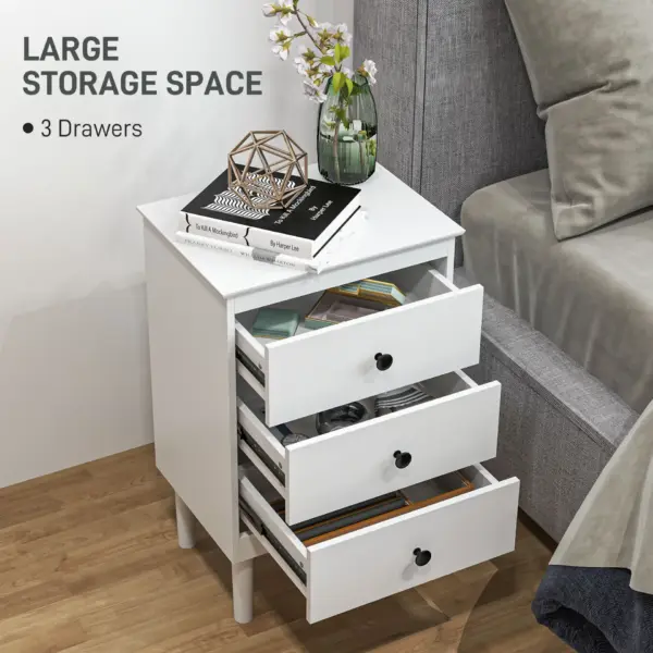 HOMCOM Set of 2 Modern Bedside Tables, Sofa Side Table with 3 Drawers, Nightstand for Bedroom, 40x30x64cm in White