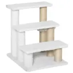 PawHut Pet Stair with 3-step Climb Ladder, Scratching Posts, Platforms, Toy Ball, for Indoor Elderly Cats Kittens in White