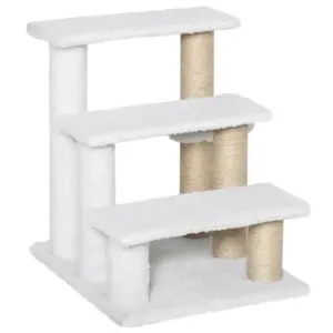 PawHut Pet Stair with 3-step Climb Ladder, Scratching Posts, Platforms, Toy Ball, for Indoor Elderly Cats Kittens in White