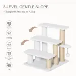 PawHut Pet Stair with 3-step Climb Ladder, Scratching Posts, Platforms, Toy Ball, for Indoor Elderly Cats Kittens in White