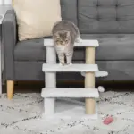 PawHut Pet Stair with 3-step Climb Ladder, Scratching Posts, Platforms, Toy Ball, for Indoor Elderly Cats Kittens in White