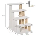 PawHut Pet Stair with 4-step Climb Ladder, Scratching Posts, Platforms, Toy Ball, for Indoor Elderly Cats Kittens in White