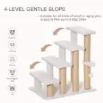 PawHut Pet Stair with 4-step Climb Ladder, Scratching Posts, Platforms, Toy Ball, for Indoor Elderly Cats Kittens in White