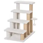 PawHut Pet Stair with 4-step Climb Ladder, Scratching Posts, Platforms, Toy Ball, for Indoor Elderly Cats Kittens in White