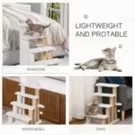 PawHut Pet Stair with 4-step Climb Ladder, Scratching Posts, Platforms, Toy Ball, for Indoor Elderly Cats Kittens in White