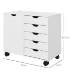 HOMCOM Mobile Filing Cabinet with 5 Drawers, Door and Adjustable Shelf, Rolling File Cabinet, Printer Table for Study