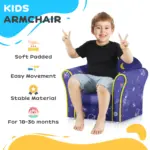 Kids Sofa Kids Couch Armchair with Stylish Planet and Dinosaurs Design, Wooden Frame, for Bedroom, Playroom, Kids Room, Pink | AIYAPLAY