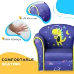 Kids Sofa Kids Couch Armchair with Stylish Planet and Dinosaurs Design, Wooden Frame, for Bedroom, Playroom, Kids Room, Pink | AIYAPLAY