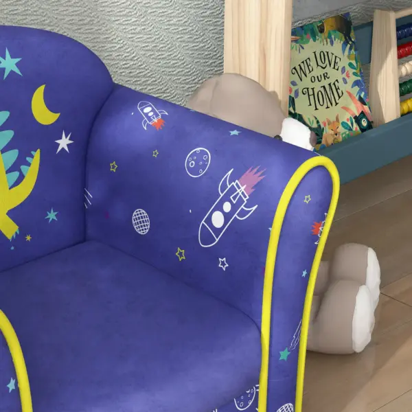 Kids Sofa Kids Couch Armchair with Stylish Planet and Dinosaurs Design, Wooden Frame, for Bedroom, Playroom, Kids Room, Pink | AIYAPLAY