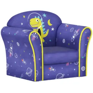 Kids Sofa Kids Couch Armchair with Stylish Planet and Dinosaurs Design, Wooden Frame, for Bedroom, Playroom, Kids Room, Pink | AIYAPLAY