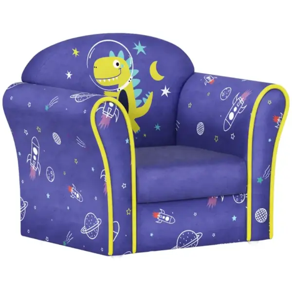 Kids Sofa Kids Couch Armchair with Stylish Planet and Dinosaurs Design, Wooden Frame, for Bedroom, Playroom, Kids Room, Pink | AIYAPLAY
