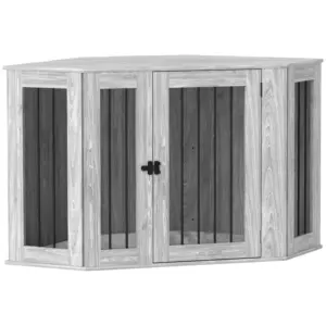 2 in 1 Dog Crate with Side Table, Cushion, 122 x 61 x 71cm in Grey by PawHut