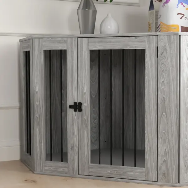 2 in 1 Dog Crate with Side Table, Cushion, 122 x 61 x 71cm in Grey by PawHut