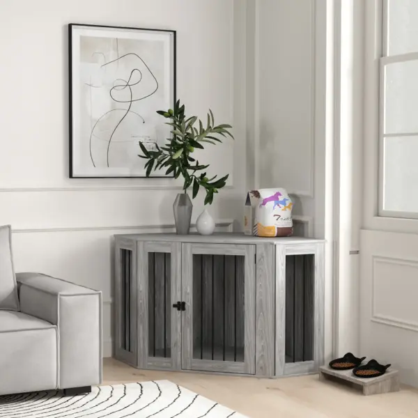 2 in 1 Dog Crate with Side Table, Cushion, 122 x 61 x 71cm in Grey by PawHut