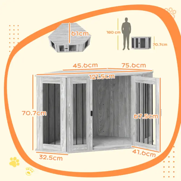 2 in 1 Dog Crate with Side Table, Cushion, 122 x 61 x 71cm in Grey by PawHut