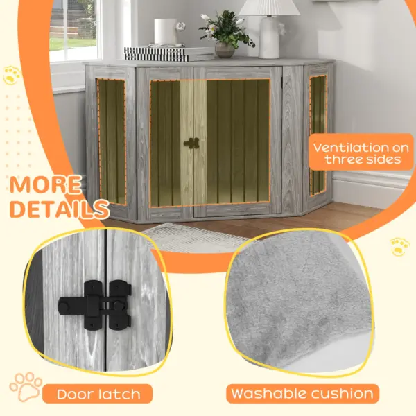 2 in 1 Dog Crate with Side Table, Cushion, 122 x 61 x 71cm in Grey by PawHut