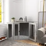 2 in 1 Dog Crate with Side Table, Cushion, 122 x 61 x 71cm in Grey by PawHut